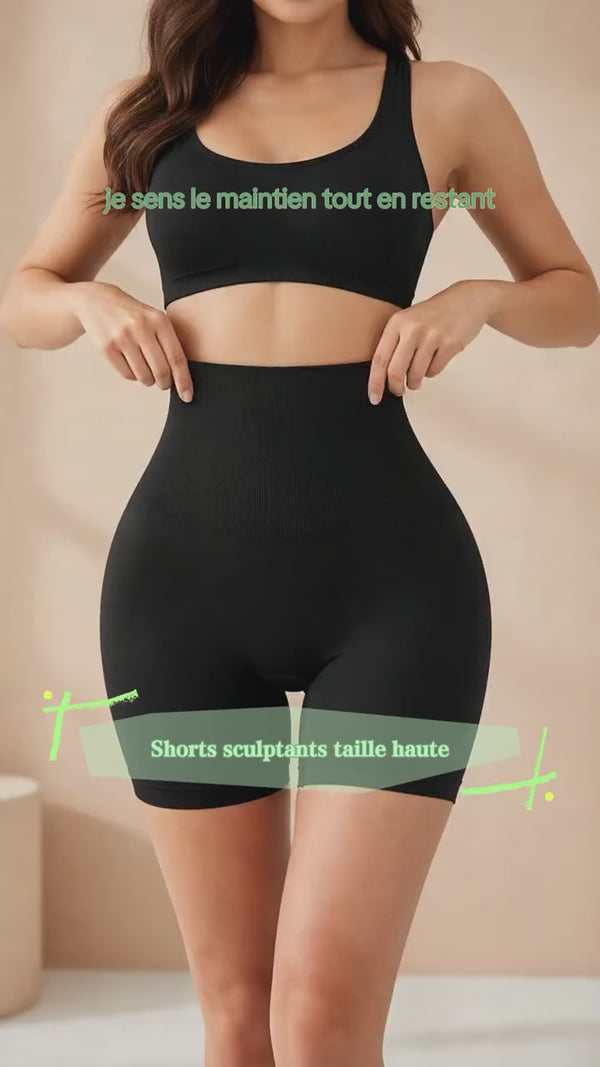 Short Gainant Taille Haute Noir – Contrôle Ventre & Confort Invisible